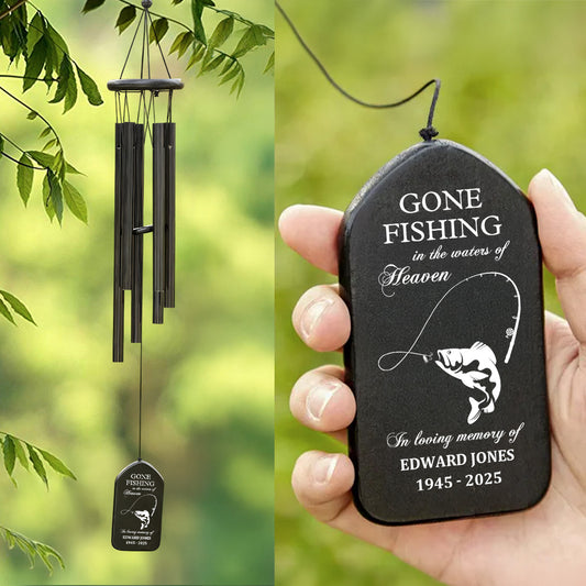 Gone Fishing In The Waters Of Heaven - Personalized Wind Chimes