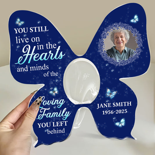 You Still Live On In The Hearts And Minds - Personalized Butterfly Acrylic Vase