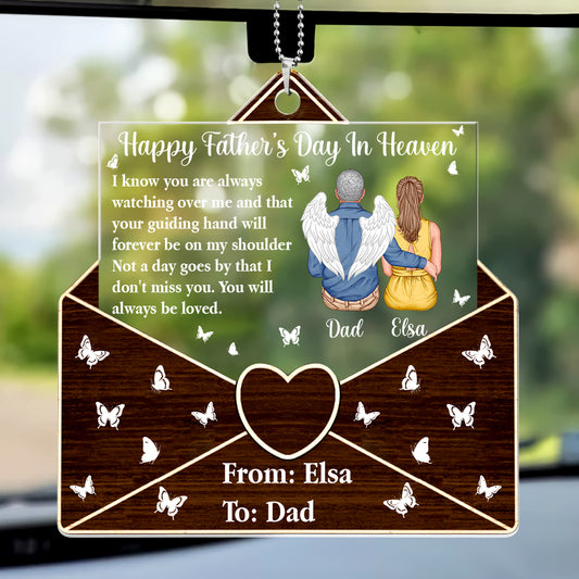 Happy Fathers Day In Heaven - Personalized Car Acrylic Hanging Ornament