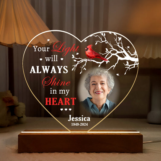 Your Light Will Always Shine In My Heart - Personalized Acrylic Plaque Night Light