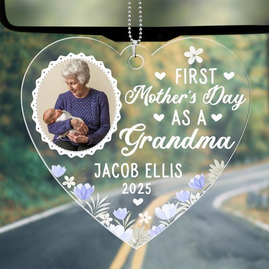 First Mother's Day As Grandma - Personalized Car Acrylic Hanging Ornament