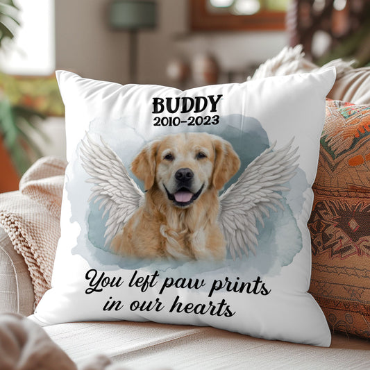 You Left Paw Prints In Our Hearts - Personalized Crystal Velvet Pillow