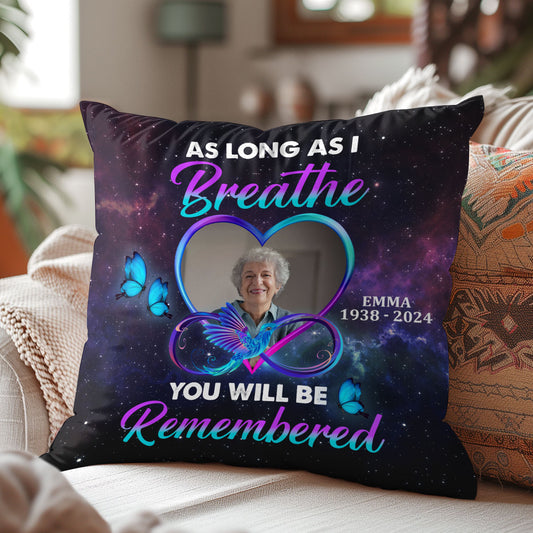 As Long As I Breathe You Will Be Remembered - Personalized Crystal Velvet Pillow