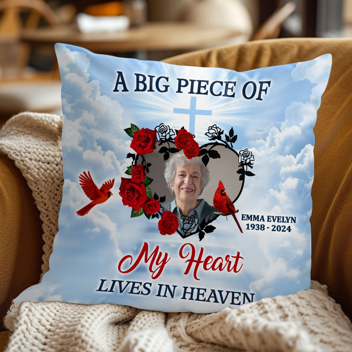 Big Piece Of My Heart Lives In Heaven - Personalized Crystal Velvet Pillow