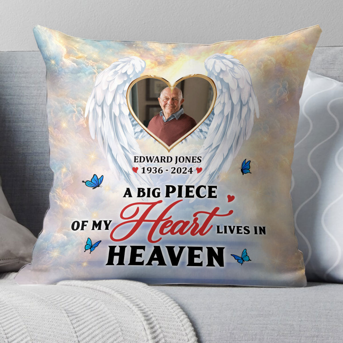 A Big Piece Of My Heart Lives In Heaven - Personalized Crystal Velvet Pillow