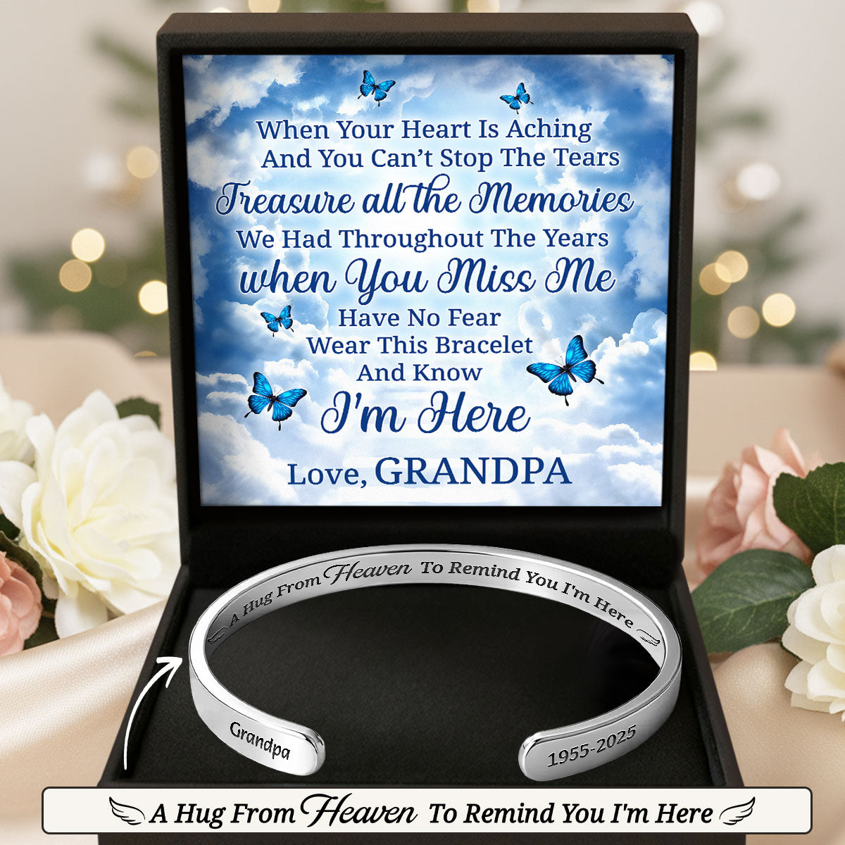 A Hug From Heaven - Personalized Cuff Bangle Bracelet With Box