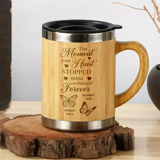 The Moment Your Heart Stopped Mine Changed Forever - Personalized Stainless Bamboo Mug