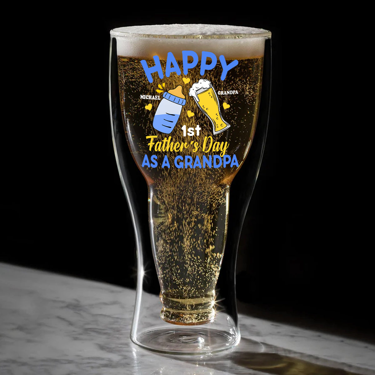 Our 1st Father'S Day As A Grandpa - Personalized Inverted Beer Glass