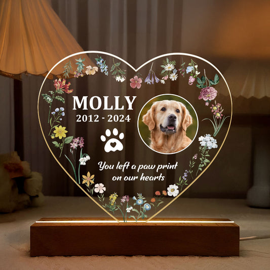 You Left A Paw Print On Our Hearts - Personalized Acrylic Plaque Night Light