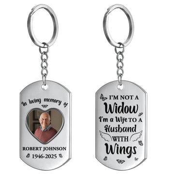 I'm A Wife To A Husband With Wings - Personalized Stainless Steel Keychain