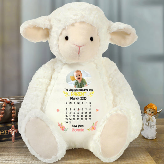 The Day You Became My Parents  - Personalized Stuffed Lamb