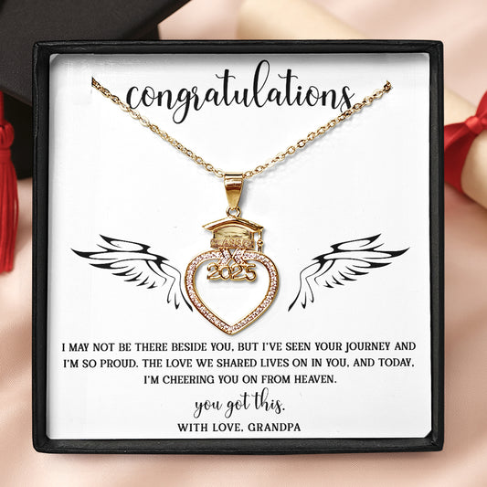 I’m Cheering You On From Heaven - Personalized Grad Cap Heart Necklace With Box&Card