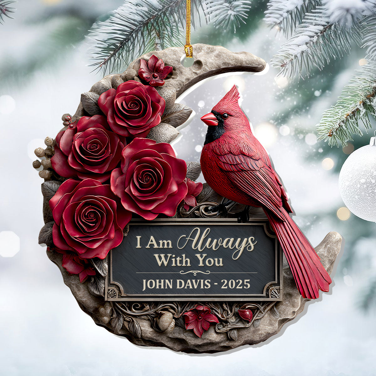 Cardinal Moon Memorial - Personalized 1-Layer Acrylic Ornament – Hugsify