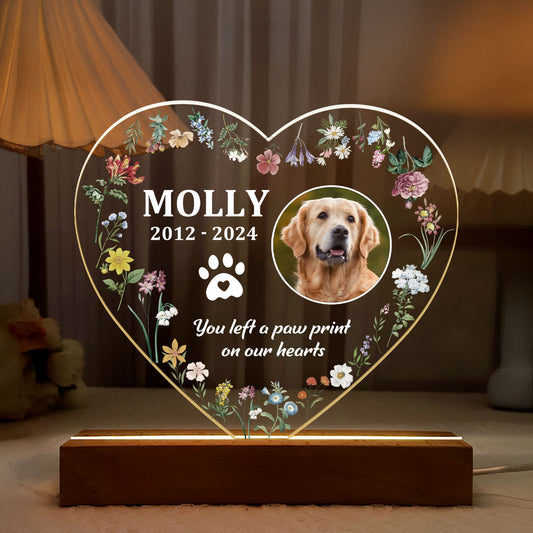 You Left A Paw Print On Our Hearts - Personalized Acrylic Plaque Night Light