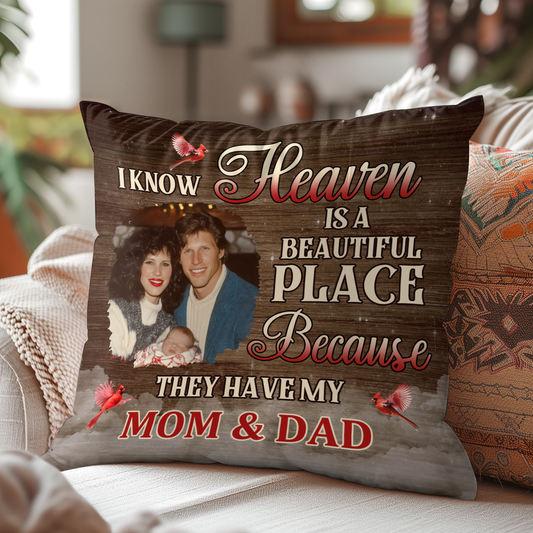 I Know Heaven Is A Beautiful Place - Personalized Crystal Velvet Pillow