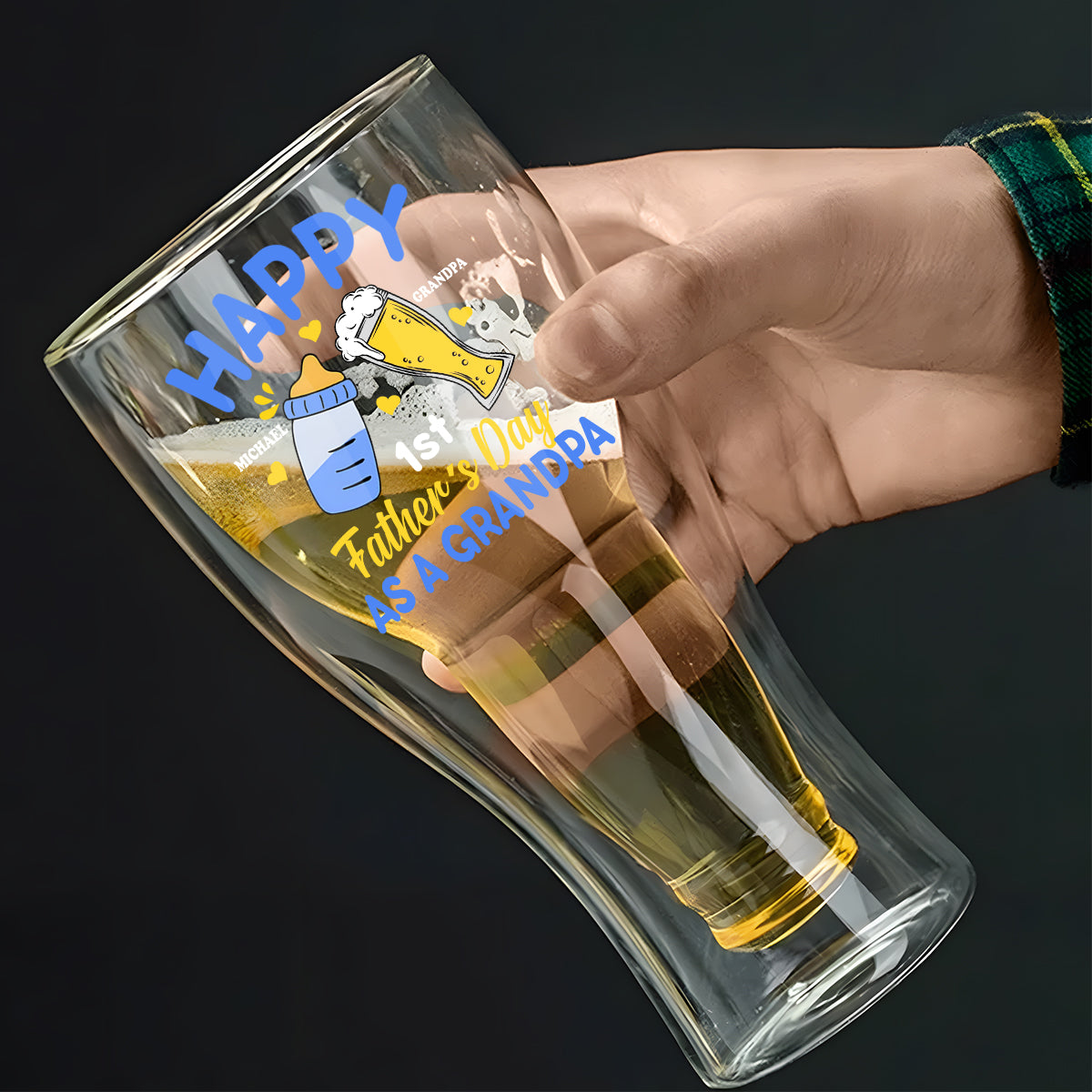 Our 1st Father'S Day As A Grandpa - Personalized Inverted Beer Glass