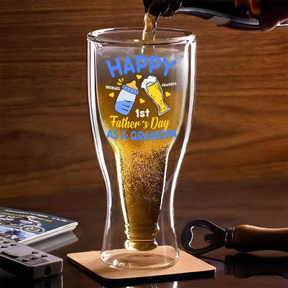 Our 1st Father'S Day As A Grandpa - Personalized Inverted Beer Glass